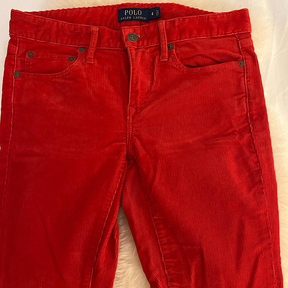 Ralph Lauren polo burnt orange, straight leg corduroys size 4